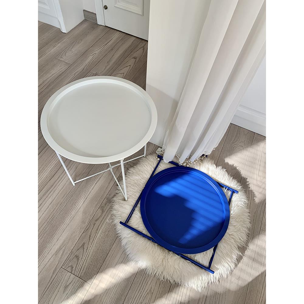 北欧轻奢小圆桌便携可折叠ins茶几迷你铁艺家用置物架托盘桌角几