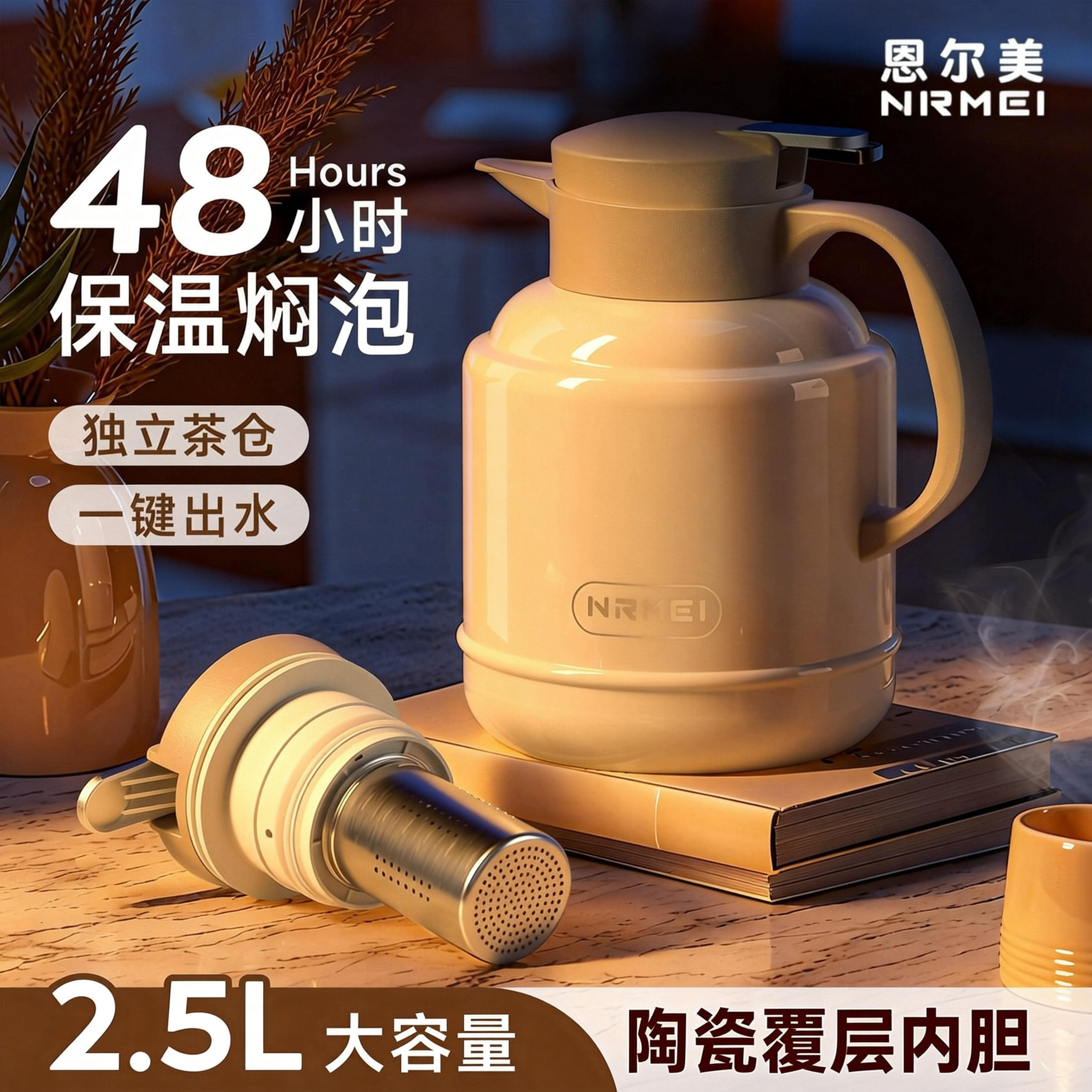 陶瓷内胆保温焖茶壶家用大容量闷泡茶水分离高档办公室养生老白茶