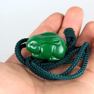 实木绿色兔子挂件吊坠绿檀木兔子紫檀木雕招财青色卯兔吉祥物中式