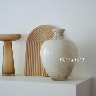 新中式创意疏影纹理玻璃花瓶水培鲜花大肚琉璃高级感客厅装饰花器