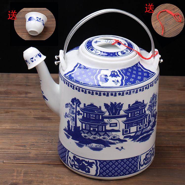 景德镇老式青花陶瓷提梁壶大号餐厅饭店泡茶壶大容量家用瓷器,餐饮具,冷水壶,淘宝优惠券,粉丝福利购,淘宝优惠卷