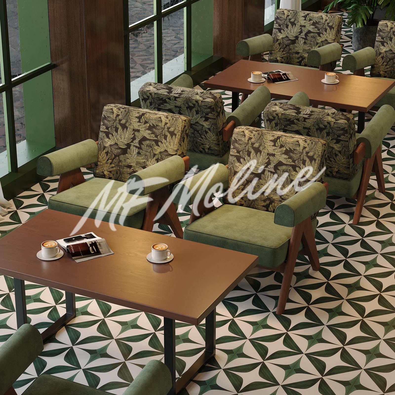 南洋风咖啡厅桌椅组合民宿清吧南洋风中古覆古休闲 实木沙发椅商