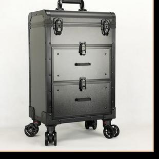 专业铝合金大号容量手提拉杆化妆箱专业跟妆师美甲美发纹绣工具箱