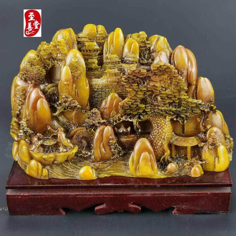 仿玉石寿山石田黄石富水长流客厅办公室玄关摆件家居装饰山水摆件