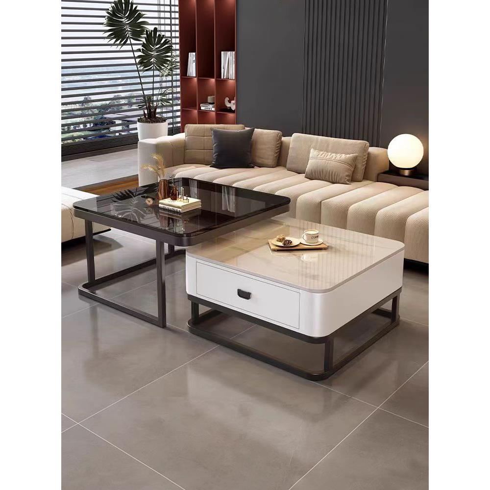 轻奢茶几客厅家用现代简约小户型2025新款网红方形岩板玻璃茶几桌