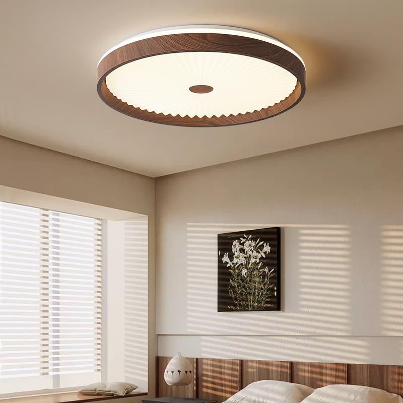 卧室吸顶灯中古风胡桃木纹覆古宋代美学全光谱护眼灯圆形书房灯