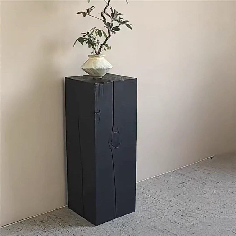 北欧实木根雕碳化木墩花架底座玄关客厅木桩摆件装饰展示架木墩子图片