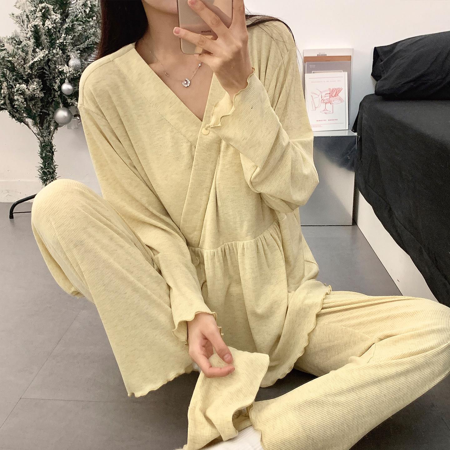 带胸垫莫代尔月子服夏季薄款产后怀孕期孕妇睡衣春秋哺乳衣家居服