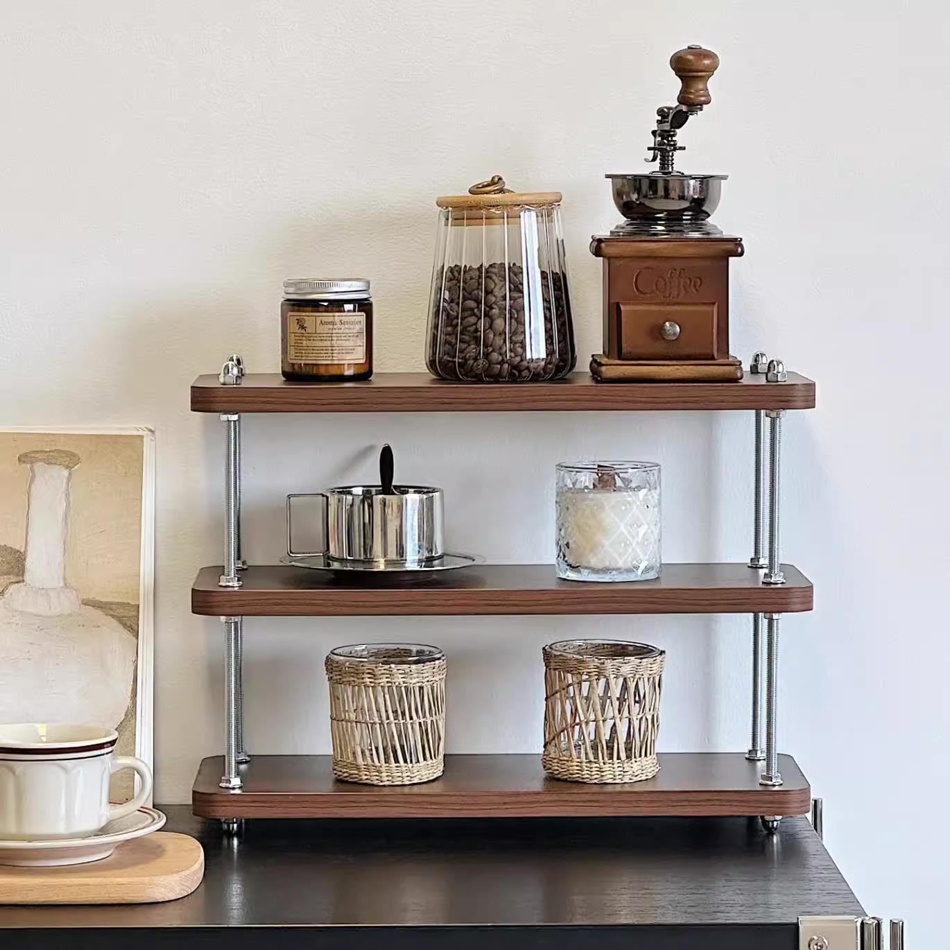 桌面多层纯实木杯子置物架工位咖啡角香水化妆品分隔展示杯架