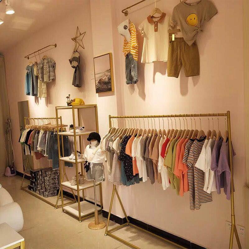 儿童服装店展示架金色侧挂落地式挂衣架女装店货架展示架童装专用