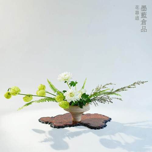 陶瓷高脚锤纹花器 茶室茶席桌面插花器皿小花盆简约 剑山插花器
