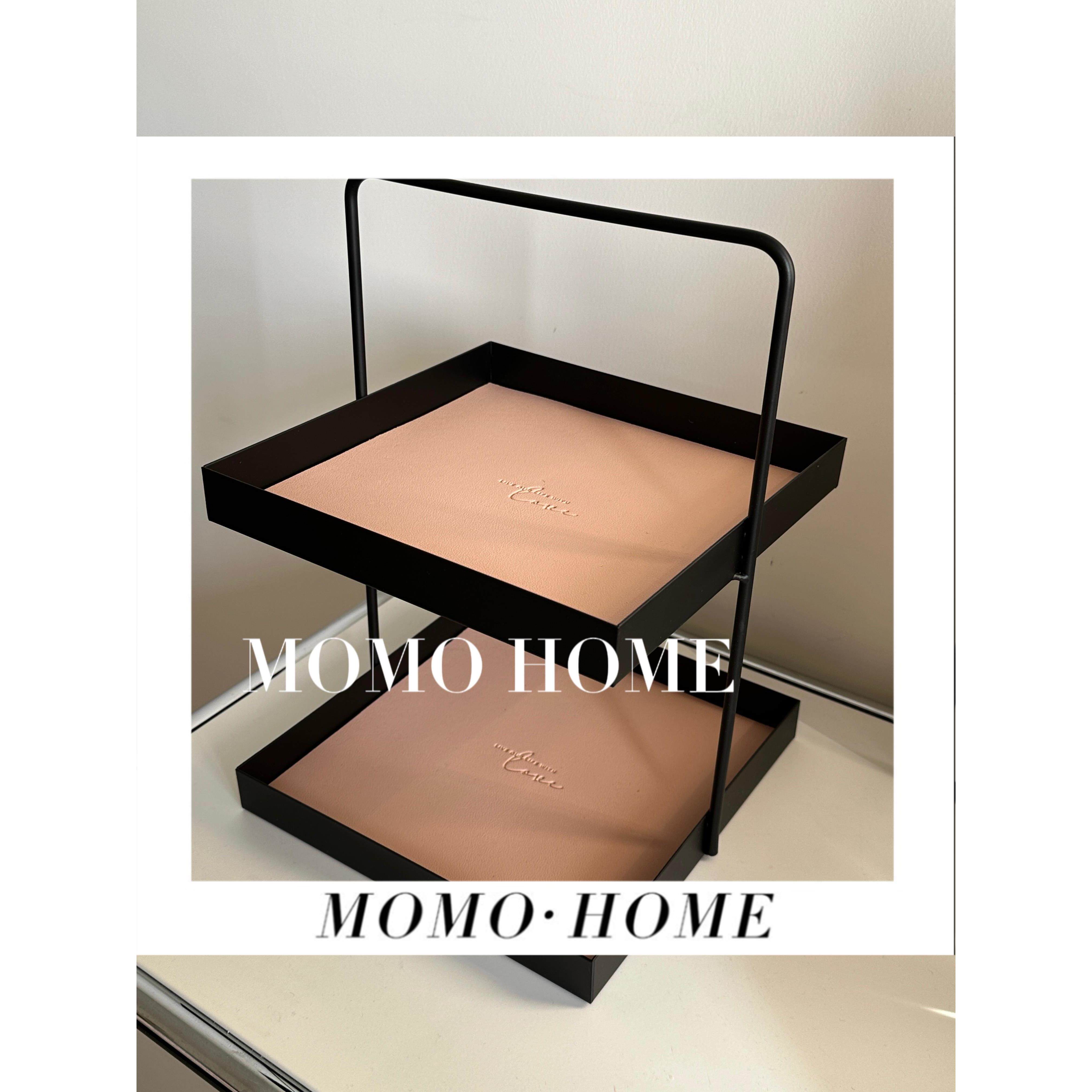 MOMO 双层皮革垫金属收纳盘玄关钥匙置物盘杂物化妆品托盘