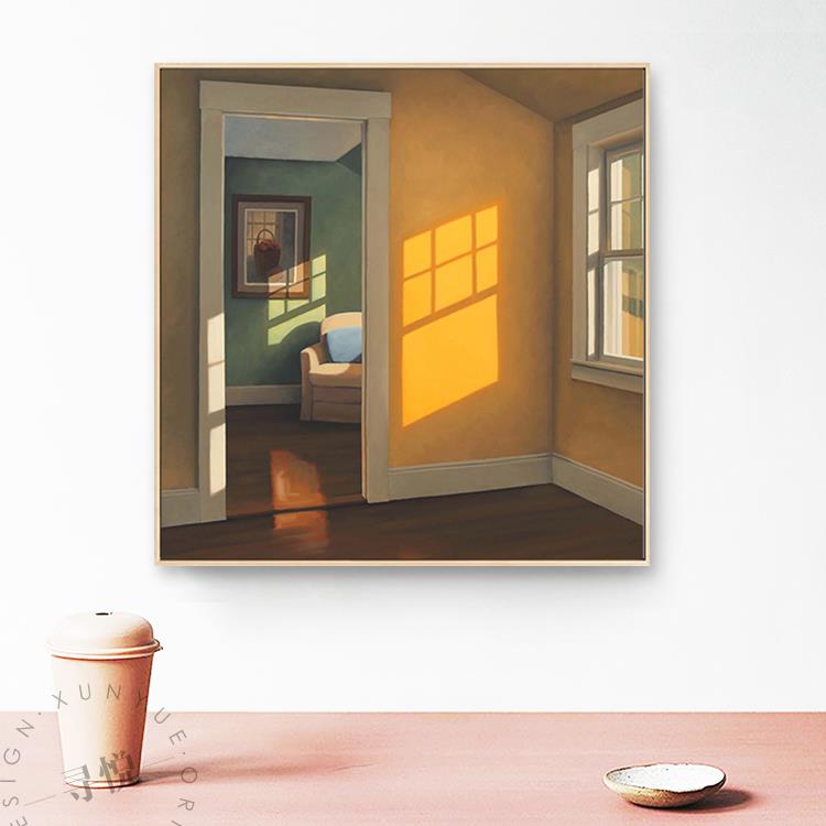北欧装饰画客厅书房卧室ins壁画 黄色房间窗户阳光温馨小众挂画图片