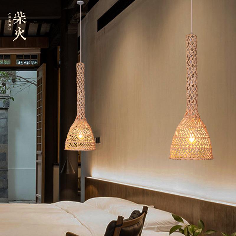 中国风复古藤编吊灯饰田园风禅意茶室火锅店吧台侘寂风民宿卧室灯