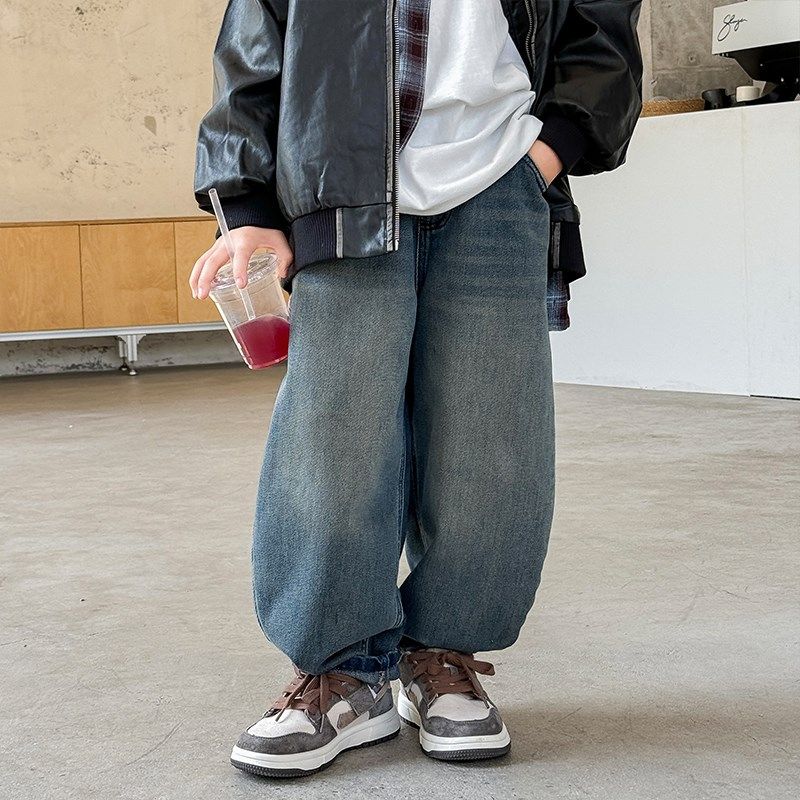 儿童简约水洗蓝牛仔裤春秋百搭长裤男童宽松老爹裤童装休闲裤子潮,童装/婴儿装/亲子装,儿童牛仔裤,淘宝优惠券,粉丝福利购,淘宝优惠卷