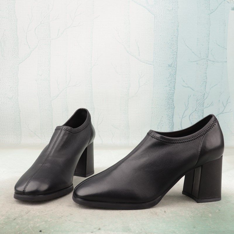 37-39码方头高跟粗跟软羊皮革真皮女鞋子简约通勤深口单鞋N41-3,女鞋,深口单鞋,淘宝优惠券,粉丝福利购,淘宝优惠卷