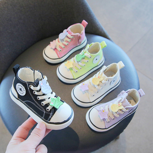 儿童高筒帆布鞋子休闲婴儿鞋软底幼儿学步鞋男童板鞋女童小童单鞋