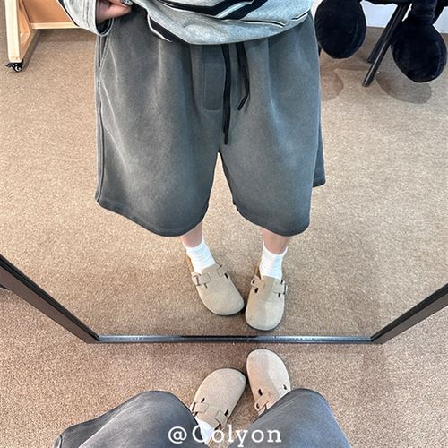 美式水洗做旧短裤宽松潮流五分裤男生裤子日系休闲 裤男款