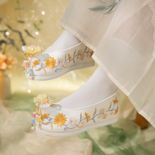 古风汉服鞋子增高珍珠流苏翘头履弓鞋明制配马面古装表演绣花鞋子