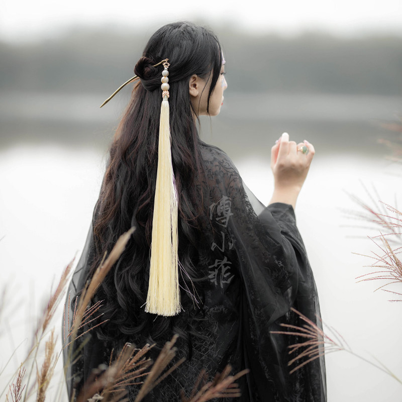 傅小菲 流苏发饰50cm长穗子发簪 道姑发饰旗袍盘发古风头饰