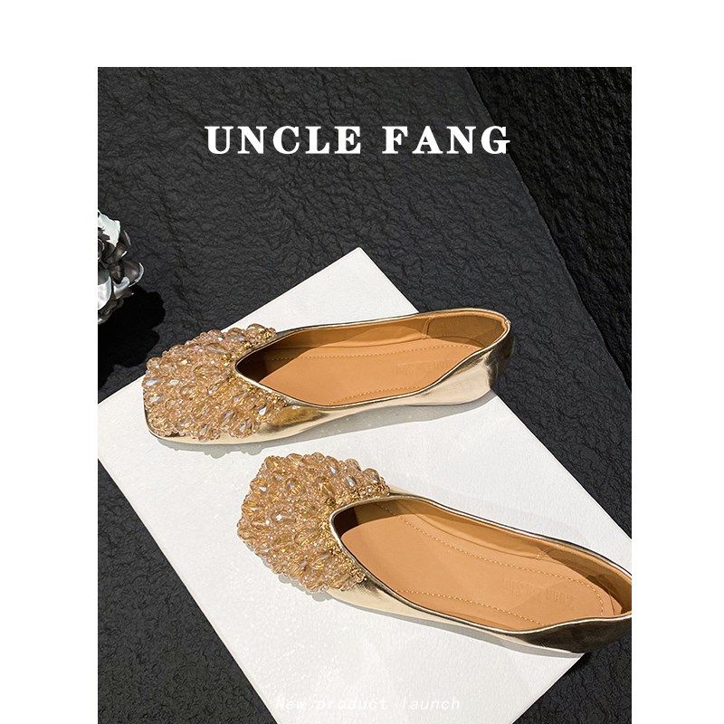 法式方头单鞋女平底浅口2024新款夏季鞋子水钻配裙子温柔晚风瓢鞋,女鞋,浅口单鞋,淘宝优惠券,粉丝福利购,淘宝优惠卷