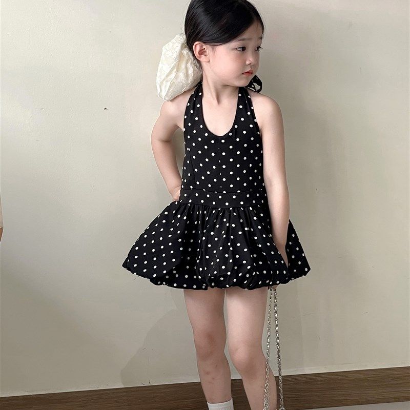 吉小可2025夏季女童连衣裙女宝宝波点挂脖裙时髦气质复古花苞裙,童装/婴儿装/亲子装,连衣裙,淘宝优惠券,粉丝福利购,淘宝优惠卷