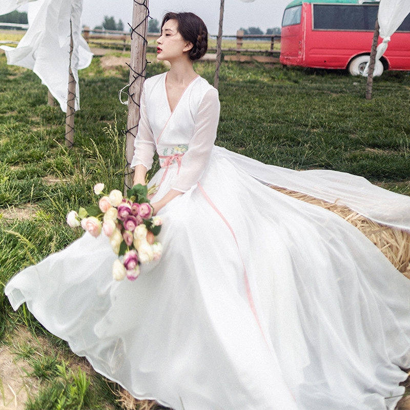 【长安花】复古国风连衣裙女夏2021新款白色长裙雪纺大裙摆仙女裙,女装/女士精品,连衣裙,淘宝优惠券,粉丝福利购,淘宝优惠卷