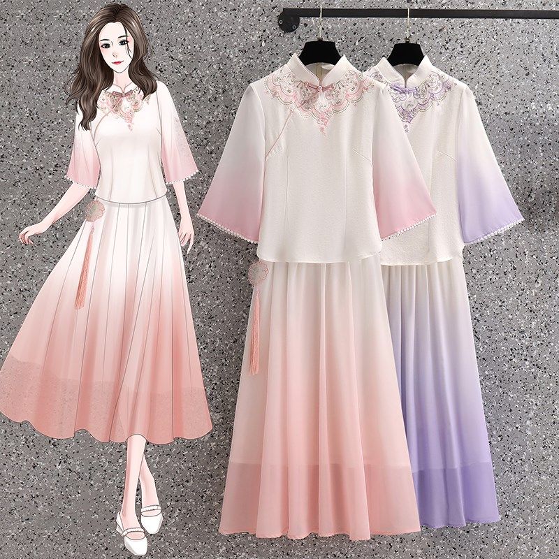 中国风绣花改良汉服套装女高中学生夏季新款宽松民国连衣裙两件套,女装/女士精品,大码连衣裙,淘宝优惠券,粉丝福利购,淘宝优惠卷