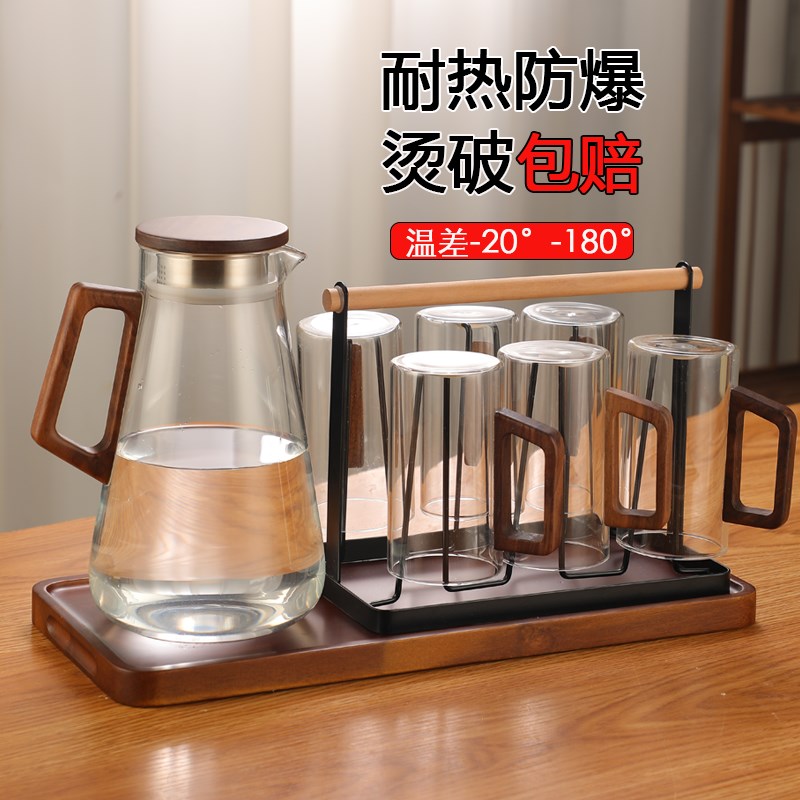 冷水壶耐高温玻璃l大容量家用客厅茶杯茶壶套装办公室待客喝水杯