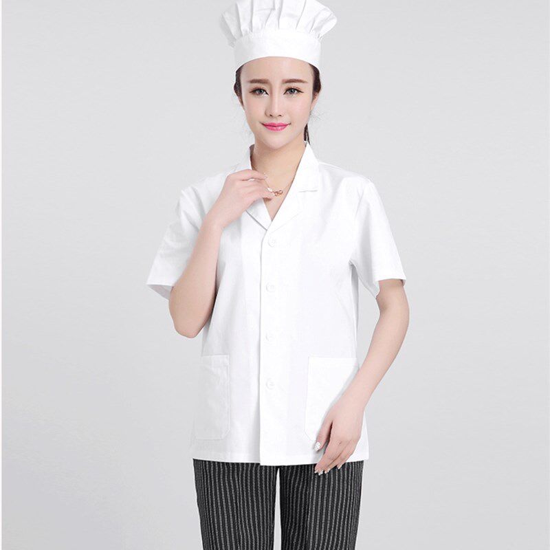 学校食堂人员工作服长袖白色厨师服装幼儿园女厨房衣服秋冬加厚棉