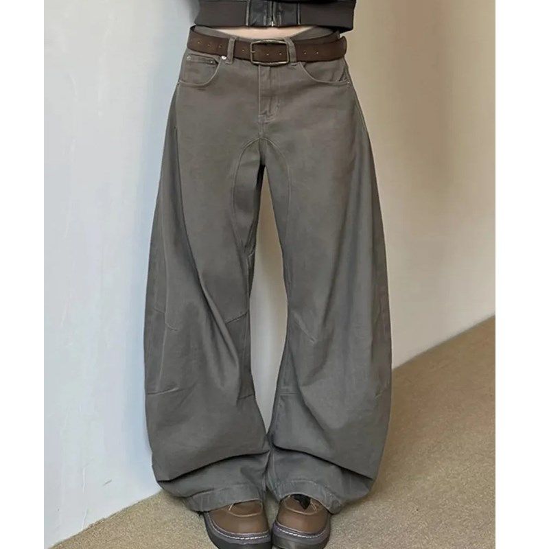 美式复古弯刀设计牛仔裤大码女秋冬新款高街宽松显瘦阔腿长裤子潮,女装/女士精品,大码裤装,淘宝优惠券,粉丝福利购,淘宝优惠卷