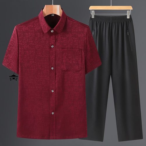 唐装男中老年爸爸夏装套装老年人男士爷爷夏季短袖70岁80老人衣服