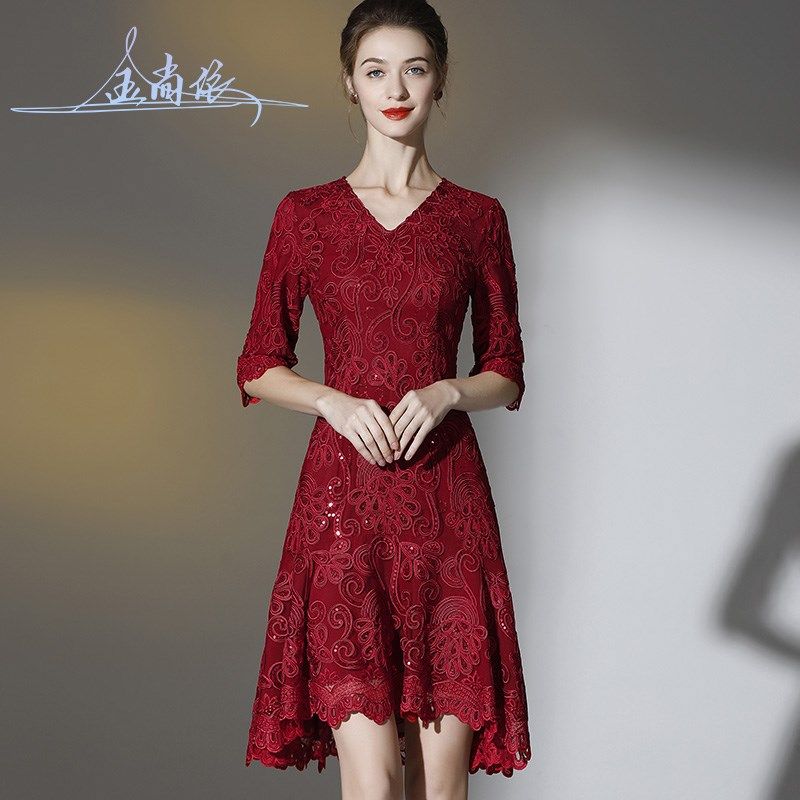 气质喜婆婆春秋新款婚礼妈妈装高贵丈母娘礼服参加婚宴会连衣裙