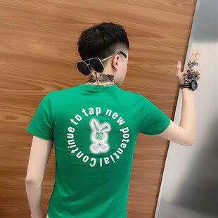 百搭免子印花体恤时尚 潮男个性 修身 圆领半袖 2023夏季 衫 新款
