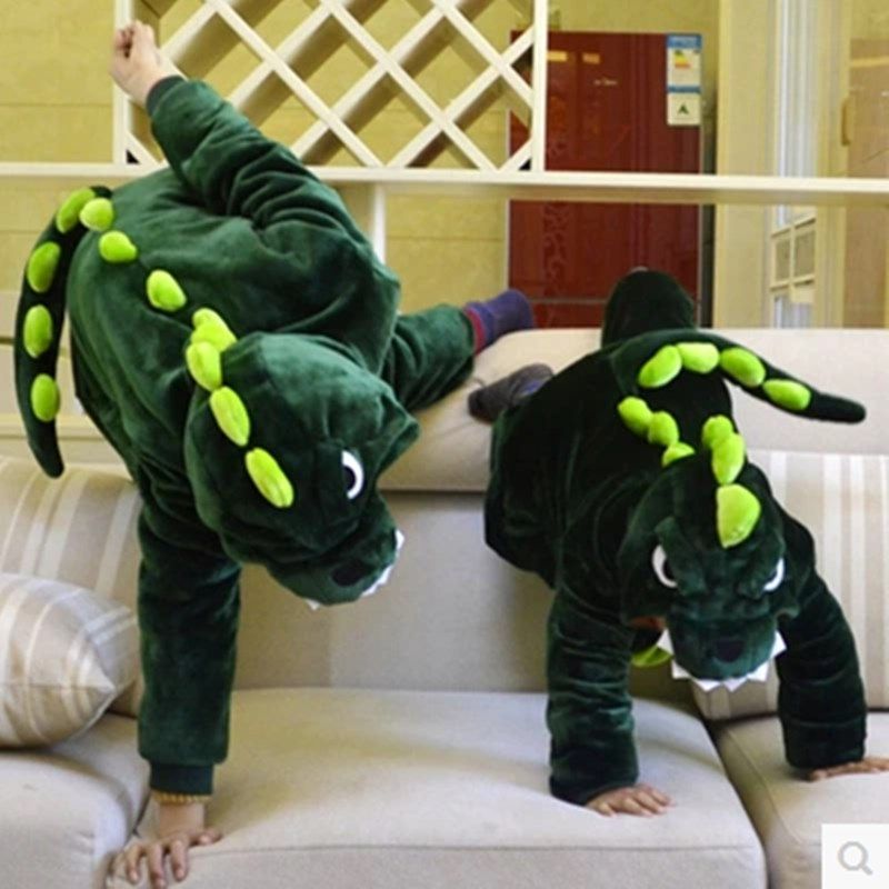 爪子鞋法兰绒秋冬家居服套装儿童恐龙连体睡衣可爱卡通动物如厕版