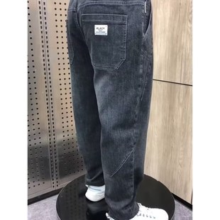 耐磨宽松直角裤 秋冬加厚水洗牛仔老爹裤 休闲裤 保暖高弹力男士 时尚