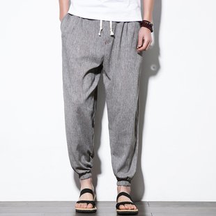 中国风宽松运动裤 灯笼裤 束脚棉麻裤 男九分哈伦裤 子 大码 亚麻休闲裤