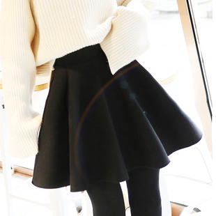 大码 伞裙子松紧腰a字蓬蓬半身裙 短裙女胖m高腰显瘦黑色百褶裙冬季