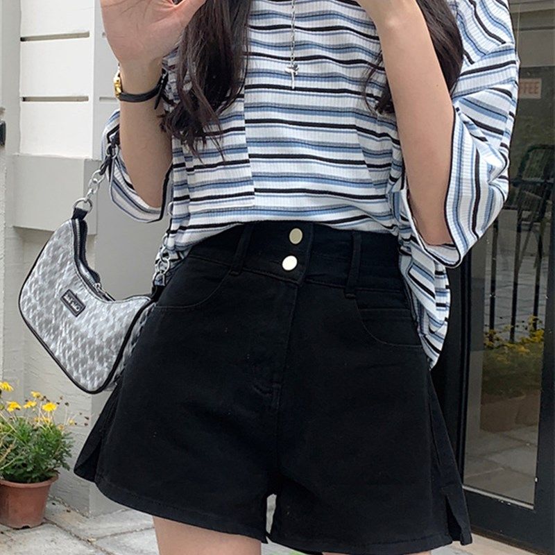 黑色牛仔短裤女设计感大码女装高腰显瘦梨形身材穿搭宽松阔腿热裤,女装/女士精品,大码连衣裙,淘宝优惠券,粉丝福利购,淘宝优惠卷