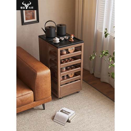 可移动茶台家用小茶车实木煮茶茶水柜沙发边柜客厅展示柜阳台茶桌