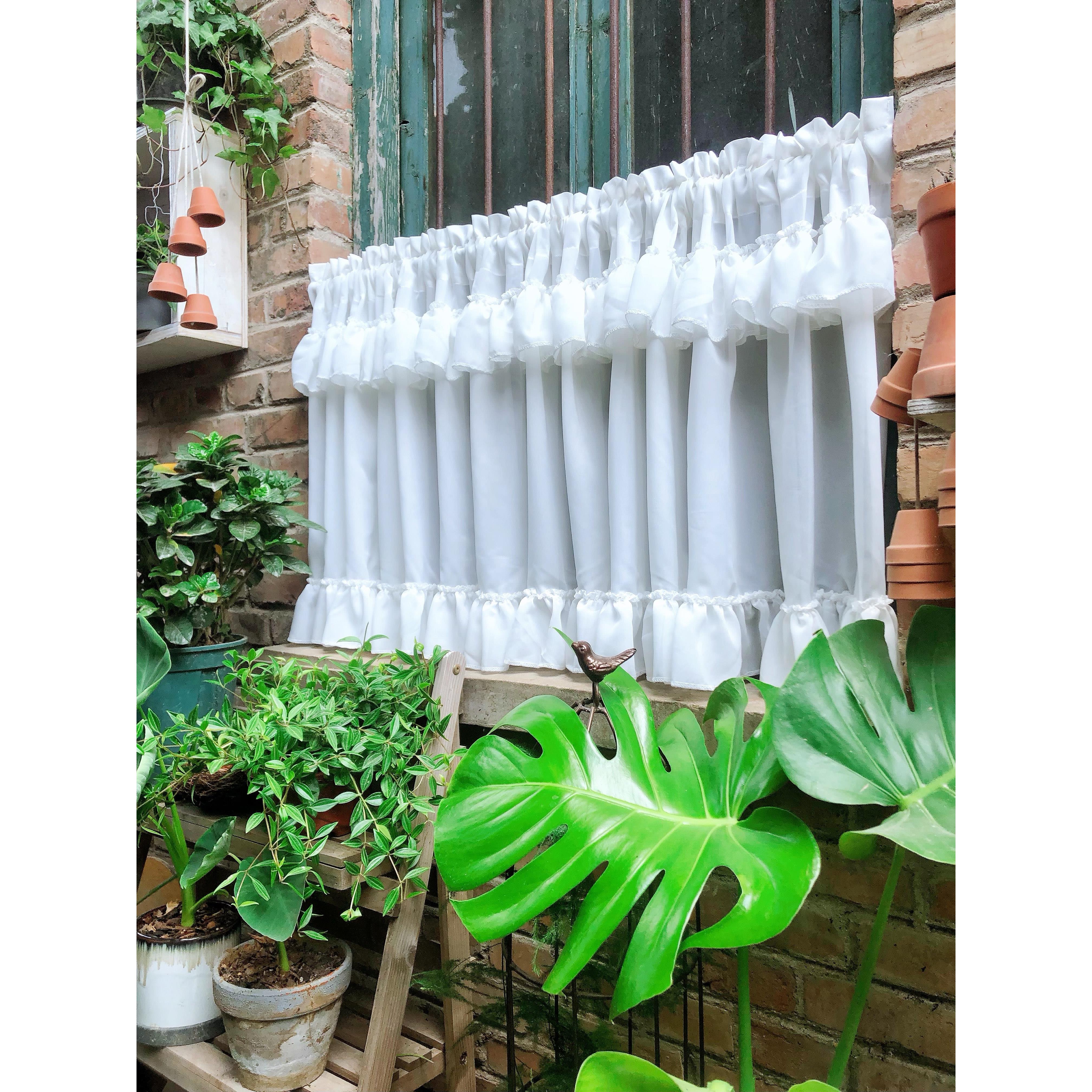 定制半透人花边纱北欧隔断遮挡浴室门帘半帘短帘魔术贴穿杆免打孔