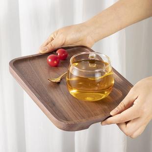 木质托盘长方形黑胡桃木茶盘家用水杯盘托实木餐盘蛋糕木盘 .日式