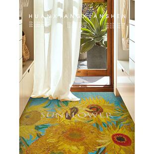 梵高向日葵地板垫电线圈入口门地毯门垫入口门廊厨房防滑脚垫家庭