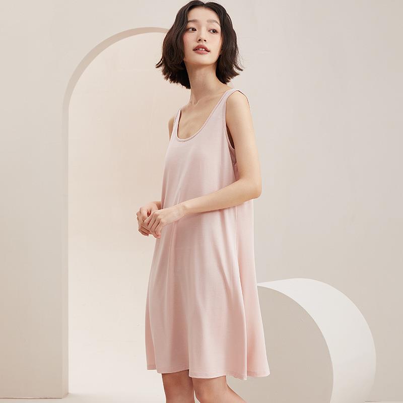带胸垫防凸点吊带睡裙女夏季薄款背心一体式可外穿家居服睡衣冰丝