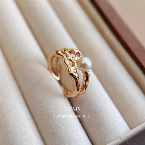 天然淡水珍珠戒指女纯银单个女士小众设计复古女款轻奢高级感开口