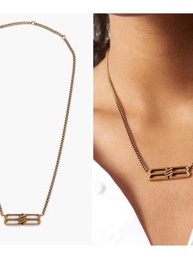 法式轻奢复古b字母吊坠项链小众高级感气质百搭锁骨链高街男女款