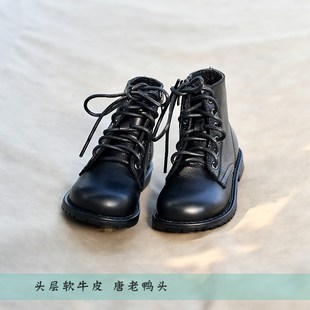 春秋款女童马丁靴真皮韩版儿童高帮皮鞋男童皮单靴加绒棉靴子