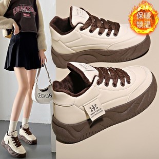 女童鞋秋冬季加绒板鞋百搭学生大童系鞋带运动鞋初中生冬天二棉鞋