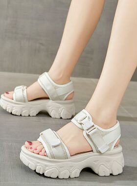 小码33高跟白色凉鞋女2023年夏季新款松糕鞋软底U增高小个子沙滩