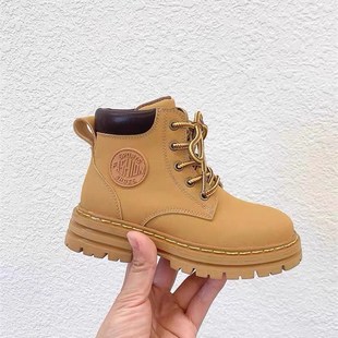 女童马丁靴2023春秋新款 小黄靴男童短靴大童真皮靴子 英伦风童鞋